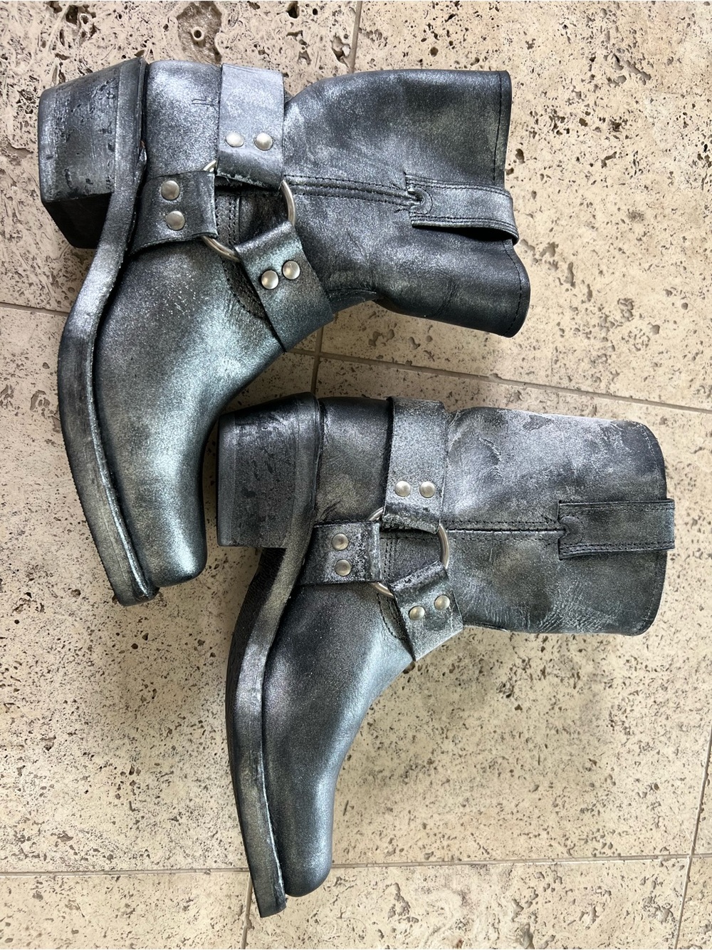 Frye Women's Black Distressed Harness Mid Boots - Picture 2 of 5